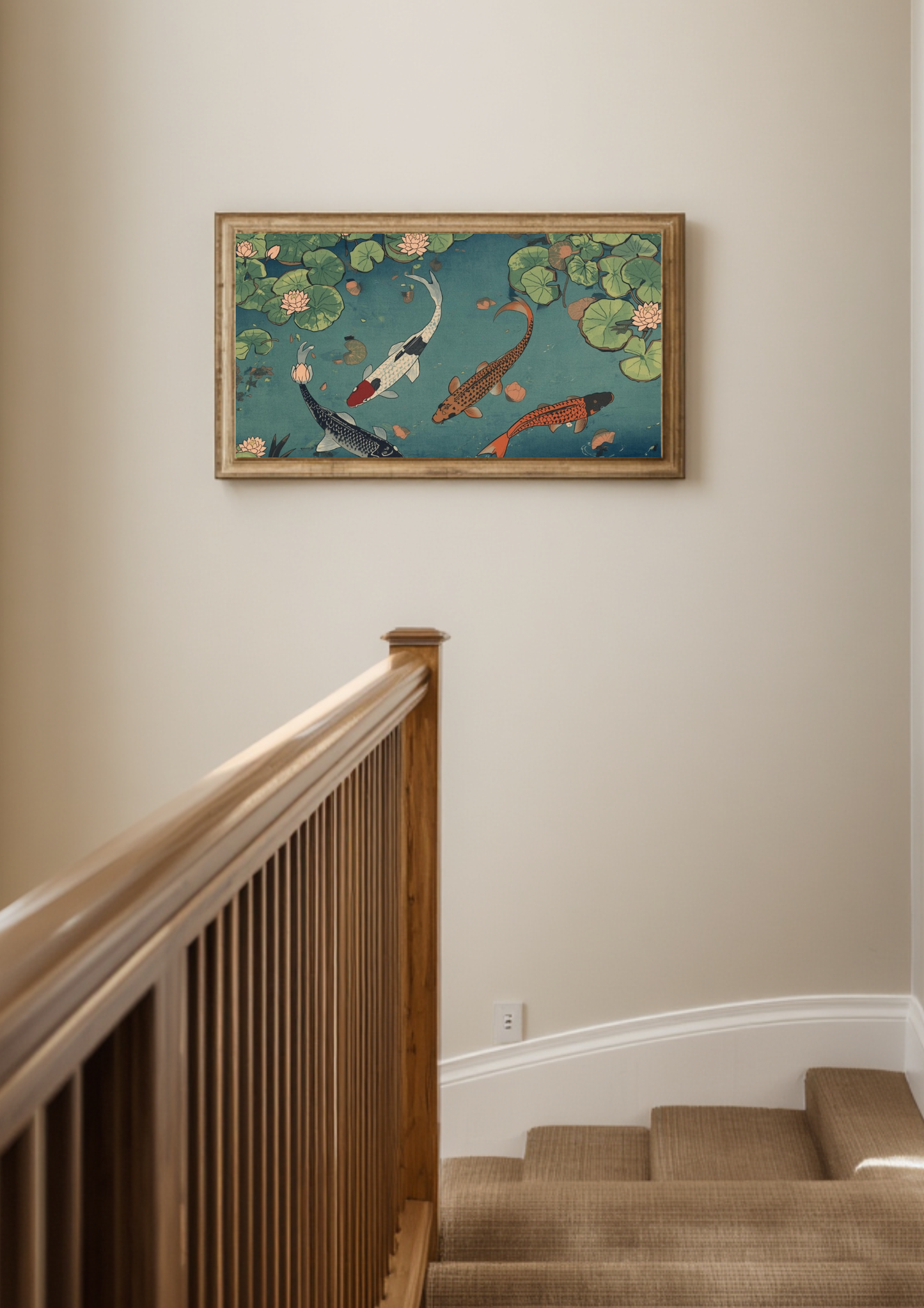 Koi Fish & Water Lilies — Japanese Digital Art Print