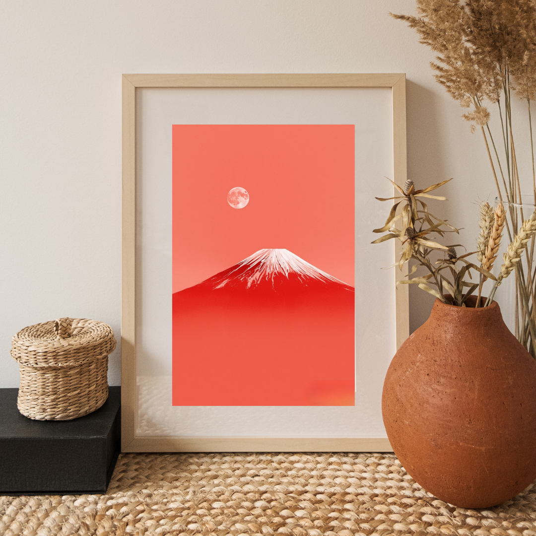 Red Fuji — Japanese Ink Painting Digital Art Print