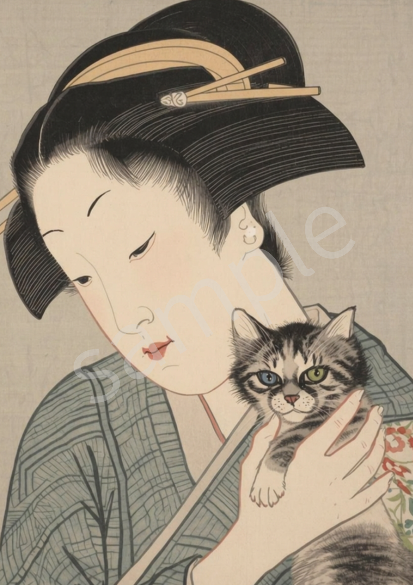 Cat & Geisha — Japanese Digital Art Print