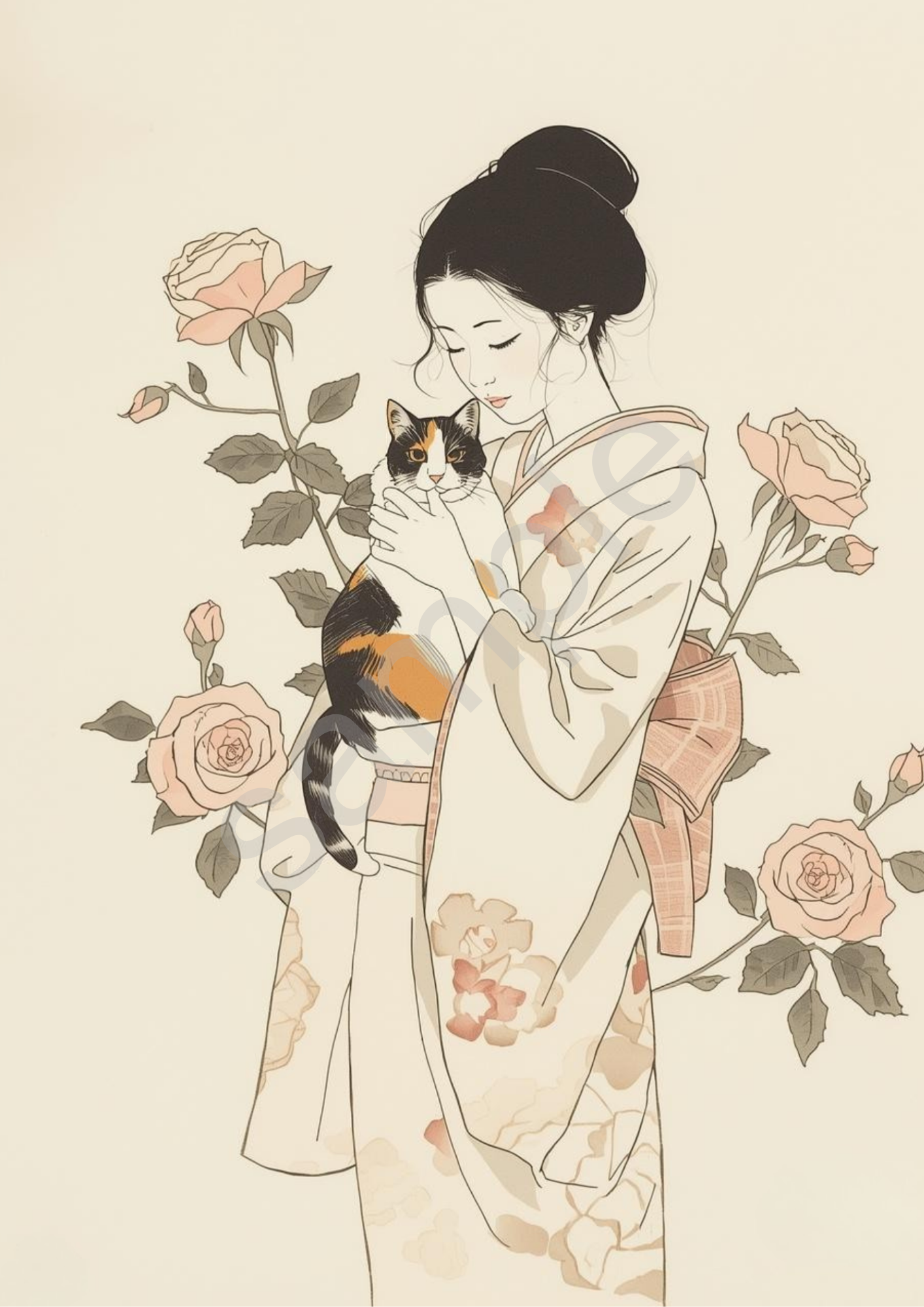 三毛猫と薔薇