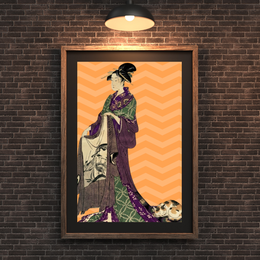 Calico Cat & Modern Geisha — Japanese Digital Art Print