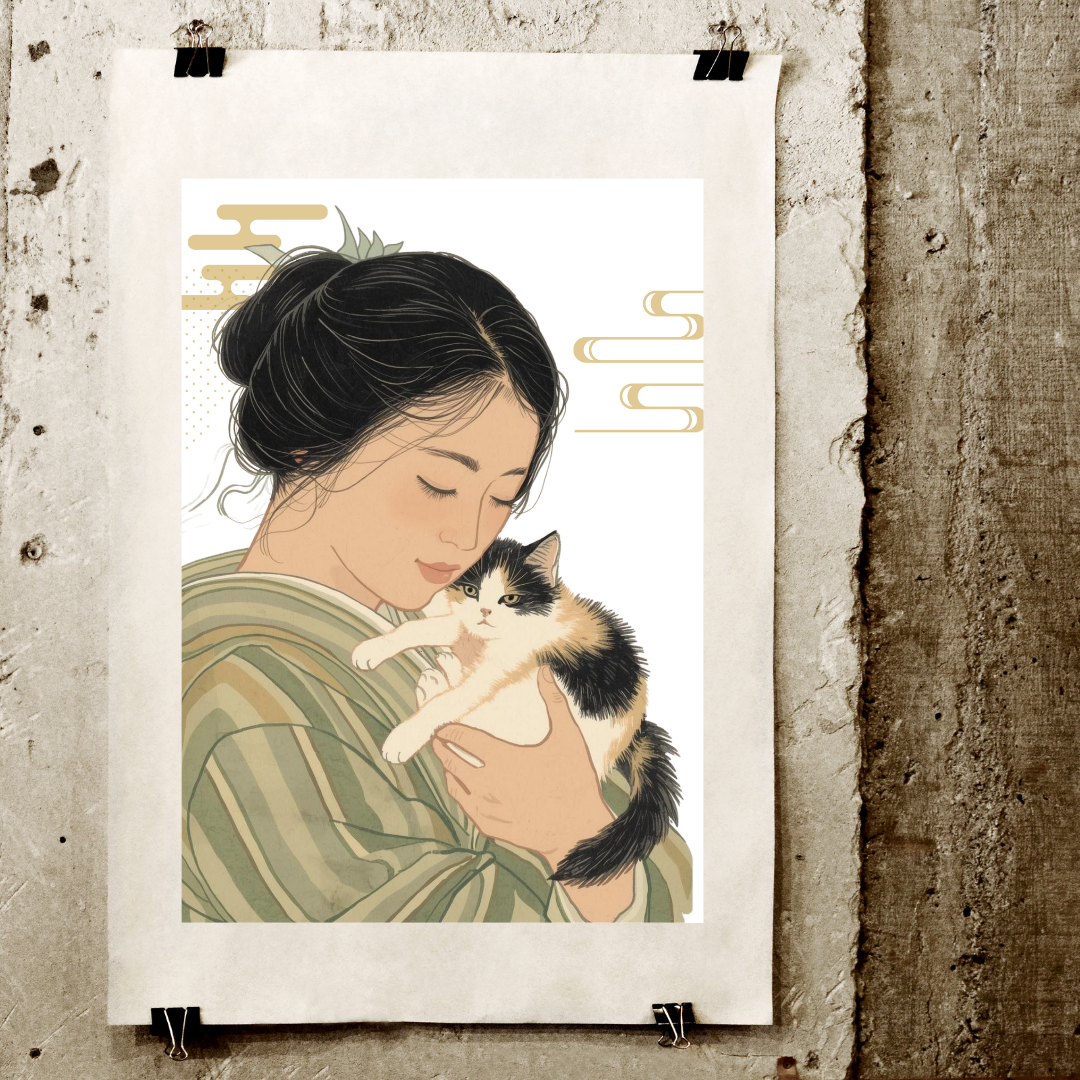 Maiko & Cat — Japanese Digital Art Print