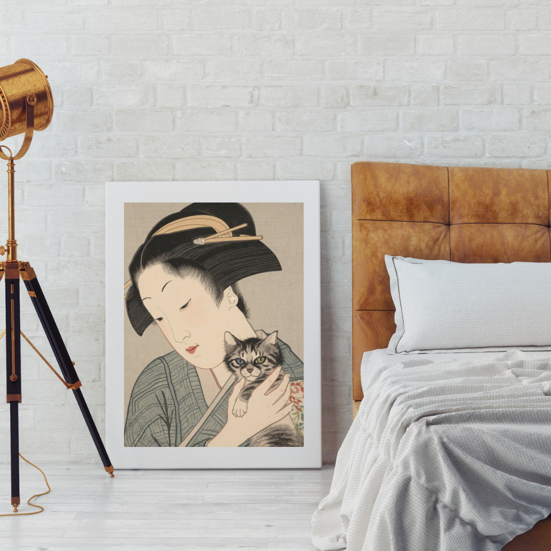Cat & Geisha — Japanese Digital Art Print