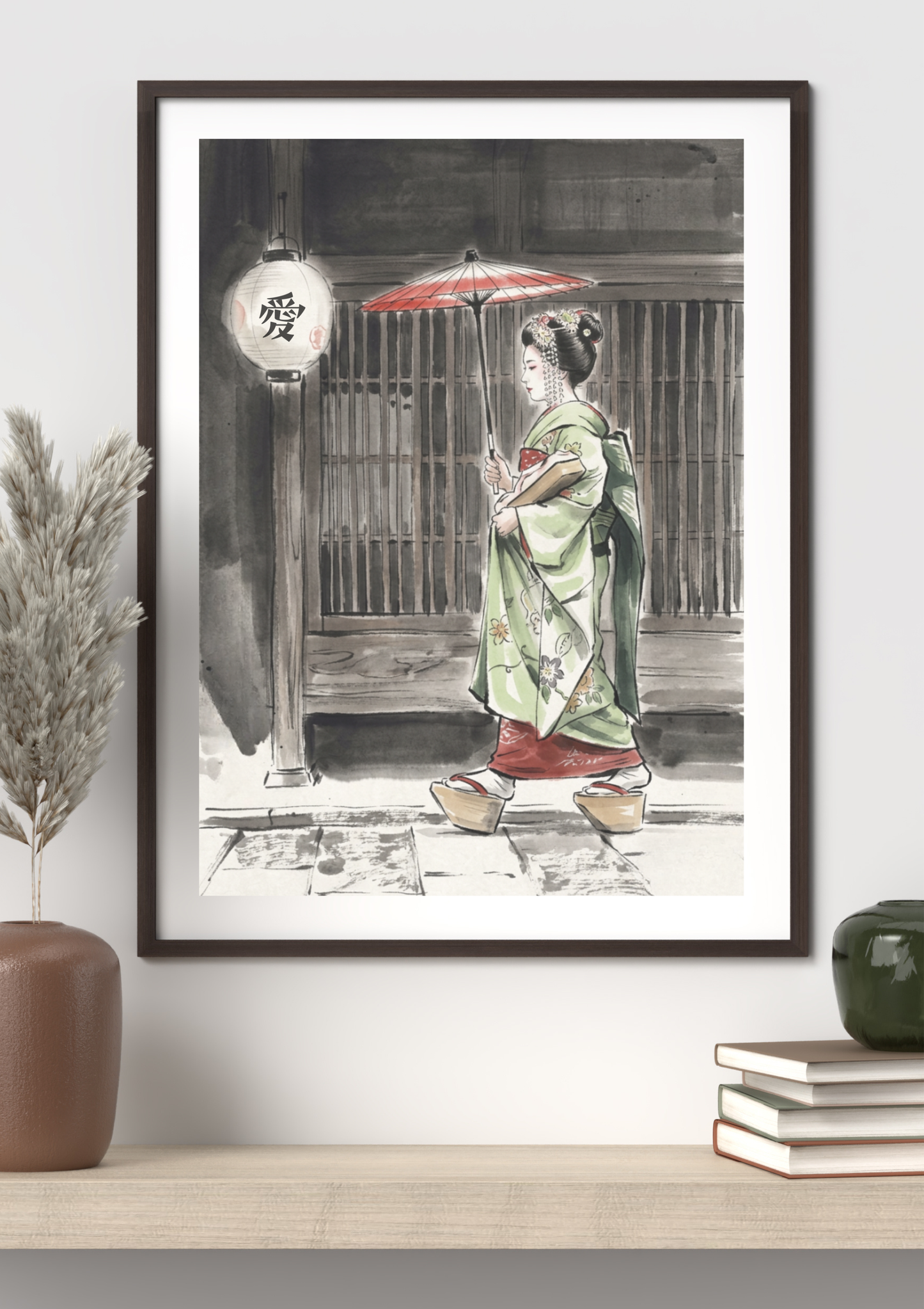 Maiko Heading to Work — "Ai" (Love) Kanji Series — Japanese Digital Art Print