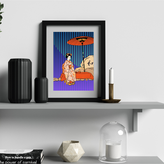 Harmony in the Neon Rain — Japanese Digital Art Print
