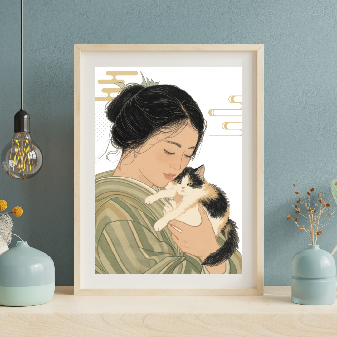 Maiko & Cat — Japanese Digital Art Print