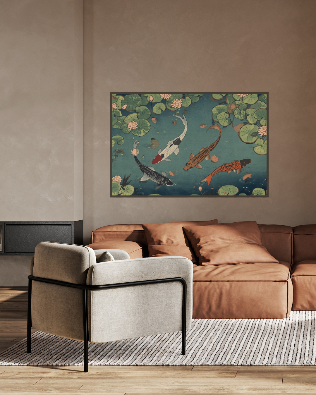 Koi Fish & Water Lilies — Japanese Digital Art Print
