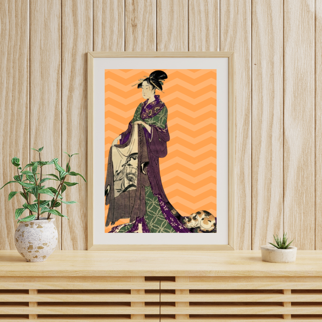 三毛猫とモダンな芸者 | Calico Cat & Modern Geisha