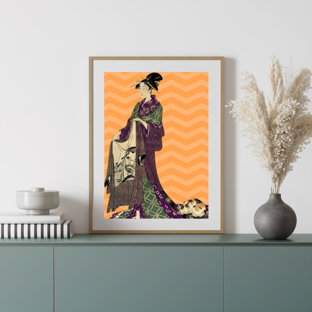 三毛猫とモダンな芸者 | Calico Cat & Modern Geisha