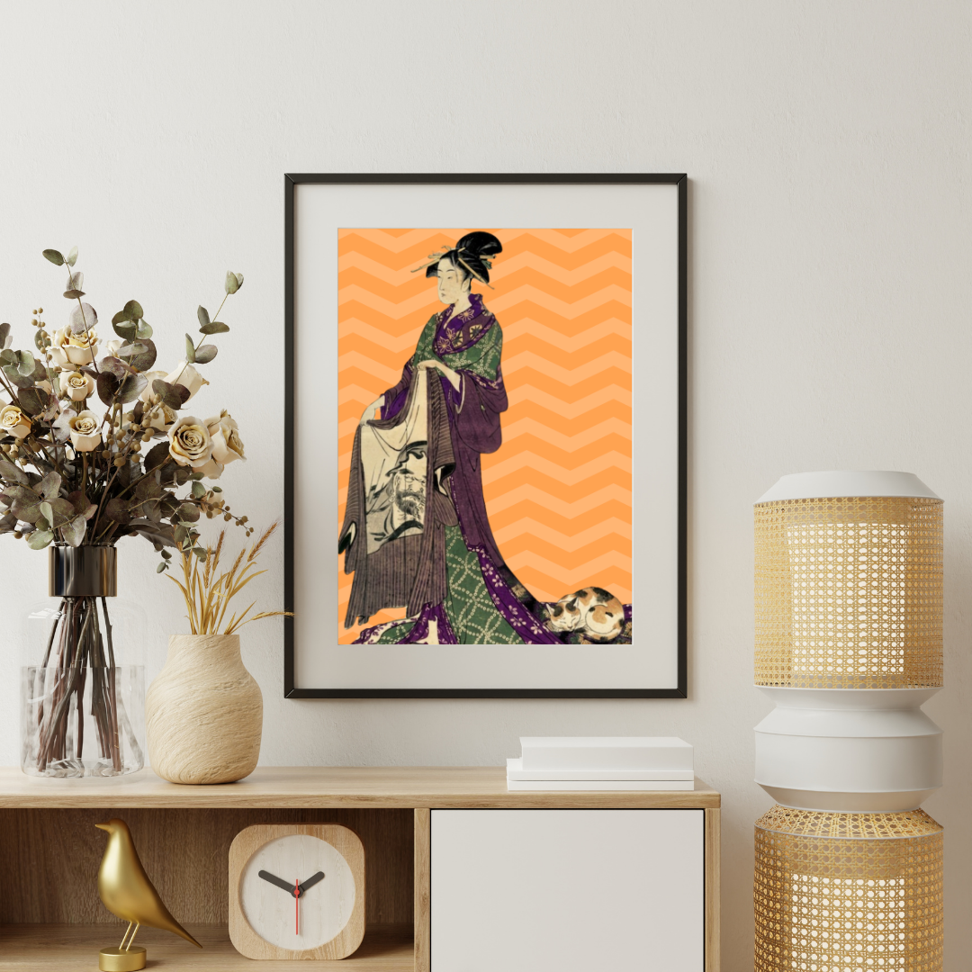 三毛猫とモダンな芸者 | Calico Cat & Modern Geisha